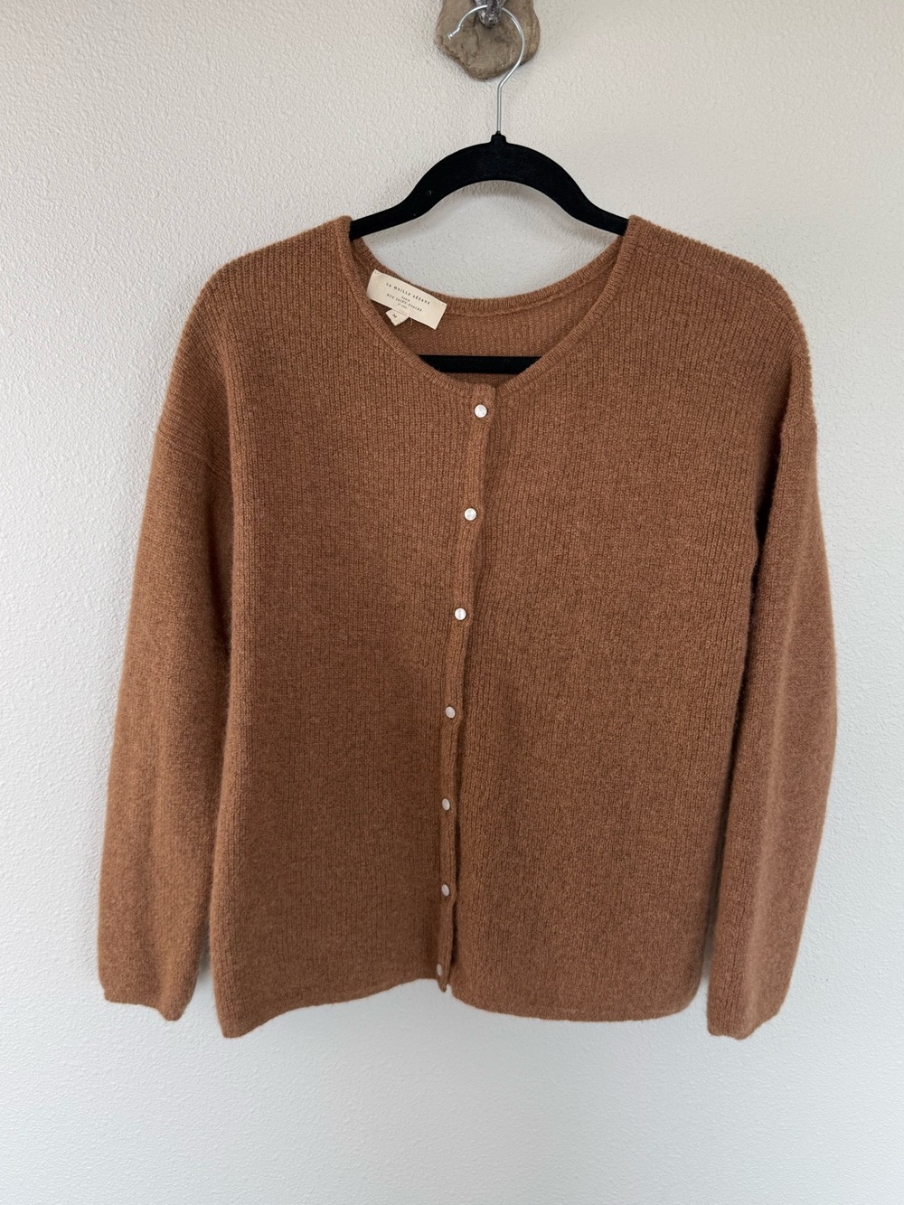Sezane Gaspard Camel Mohair Alpaca Rib Knit Cardigan